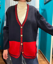 Carica l'immagine nel visualizzatore di Gallery, Cardigan in lana blu e rosso
